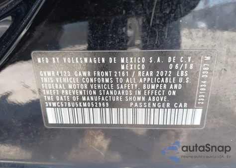 2019 Volkswagen Jetta 1.4T R-Line/1.4T S/1.4T Se из США, поврежденный, VIN 3VWC57BU5KM052969